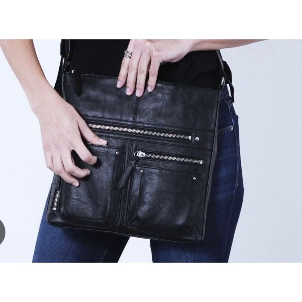 INC International Concepts Riverton Messenger Black Crossbody Handbag Purse